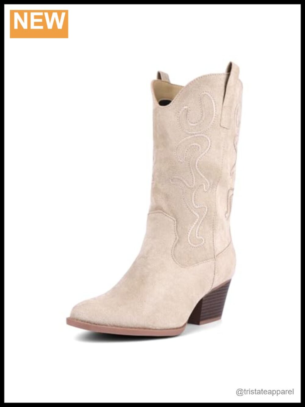 Women's Cowboy Boots Faux Suede Embroidered Mid Calf Western Boots Block Heel